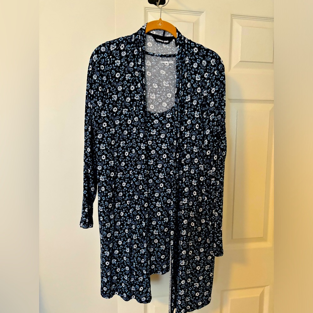 Lands End Floral Knit Tee & Open LS Jacket- Large & Petite Large